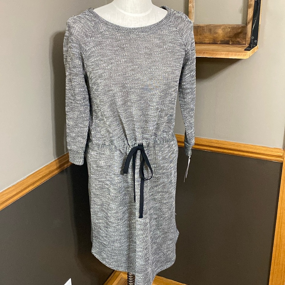 AB Studio black heather 3/4 sleeve cinch tie waist midi dress size medium
